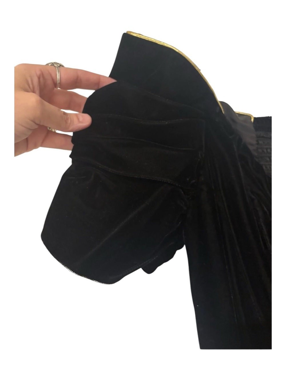 Vintage Moda Black Shoulder Velvet Dress with Gold Trim - Picture 3 of 5